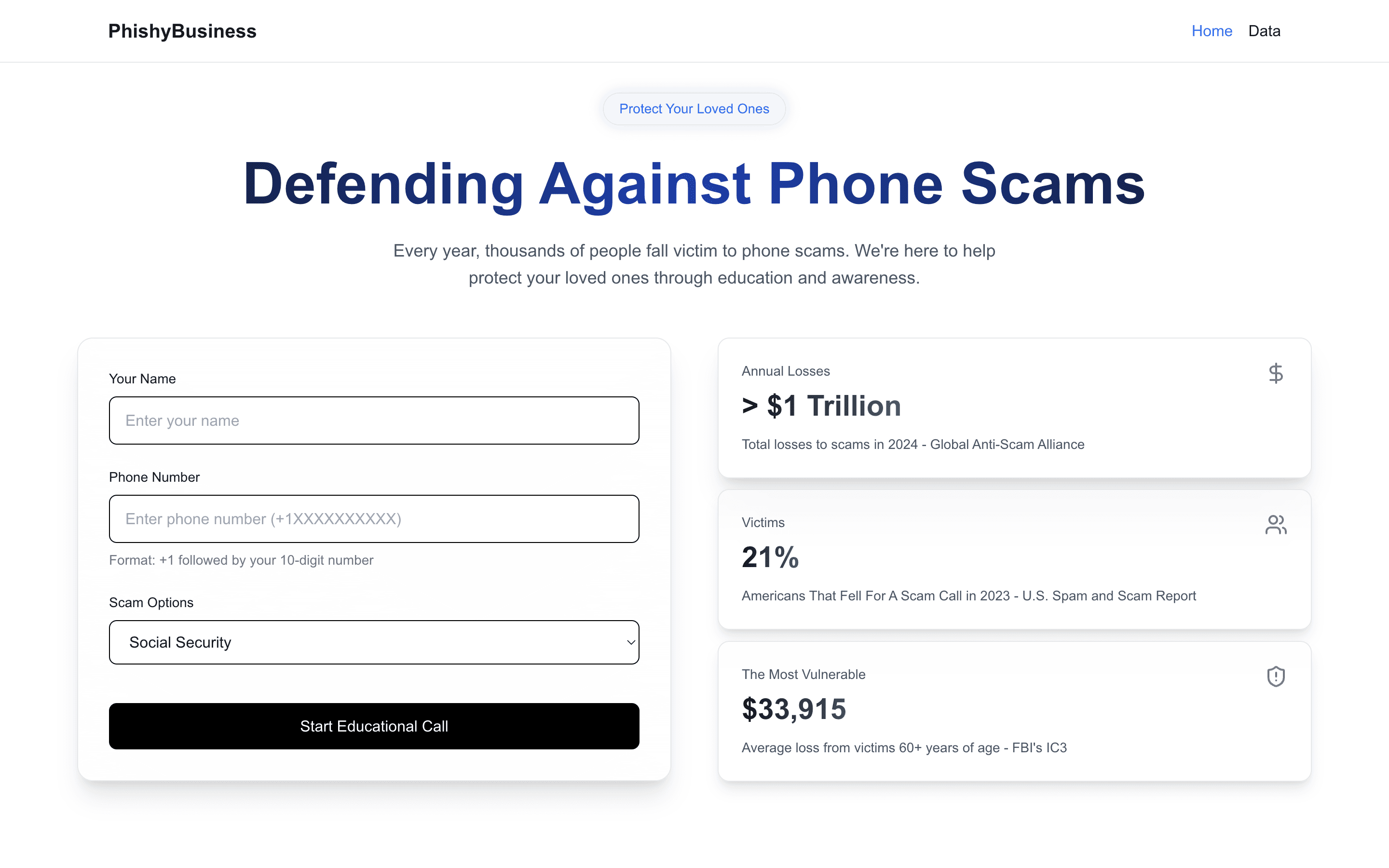 PhishyBusiness Website Screenshot